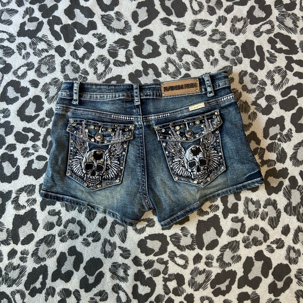 Platinum plush Y2K skull booty shorts